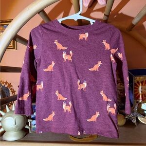 Cat & Jack Maroon Long Sleeve Tee with Orange Fox Print